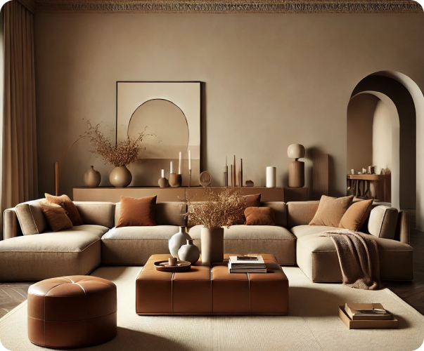 Narożna sofa z poduszkami w salonie